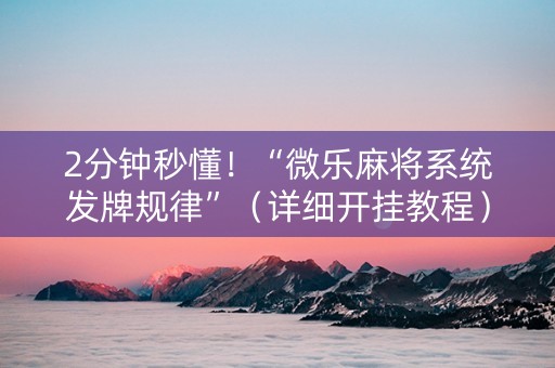 2分钟秒懂！“微乐麻将系统发牌规律”（详细开挂教程）-哔哩哔哩