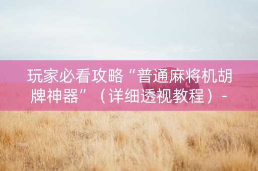 玩家必看攻略“普通麻将机胡牌神器”（详细透视教程）-哔哩哔哩