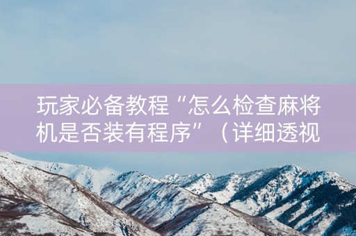 玩家必备教程“怎么检查麻将机是否装有程序”（详细透视教程）-哔哩哔哩
