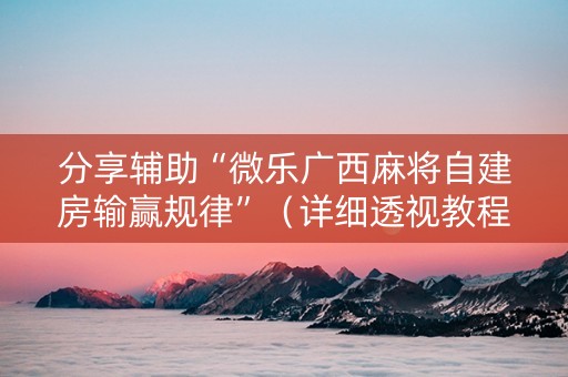 分享辅助“微乐广西麻将自建房输赢规律”（详细透视教程）-哔哩哔哩