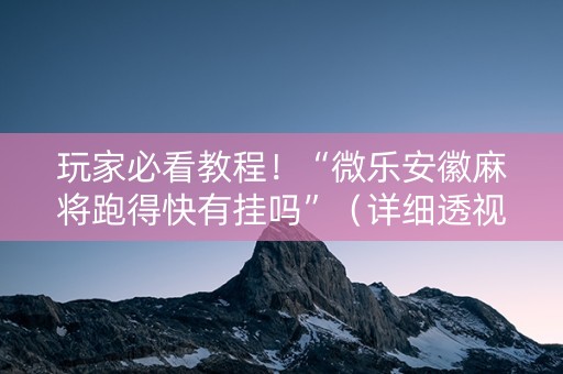 玩家必看教程！“微乐安徽麻将跑得快有挂吗”（详细透视教程）-哔哩哔哩