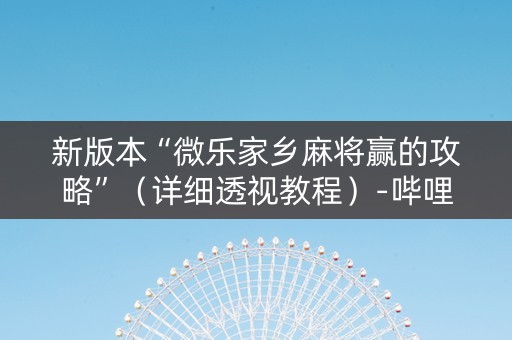 新版本“微乐家乡麻将赢的攻略”（详细透视教程）-哔哩哔哩