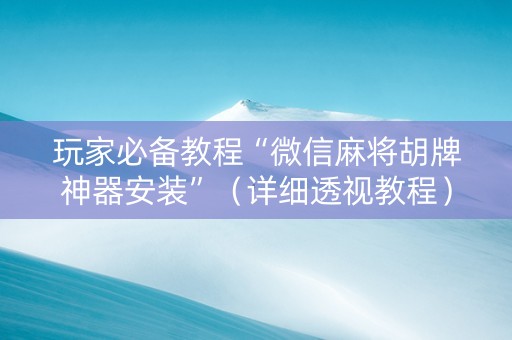玩家必备教程“微信麻将胡牌神器安装”（详细透视教程）-哔哩哔哩