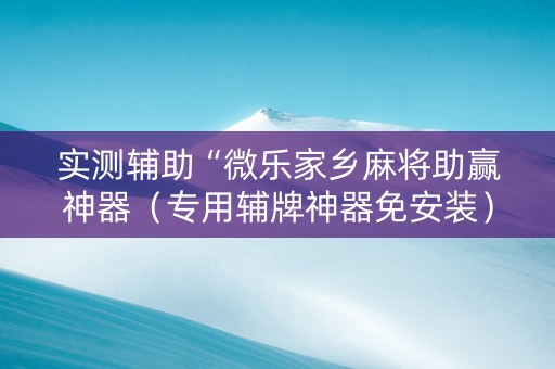 实测辅助“微乐家乡麻将助赢神器（专用辅牌神器免安装）