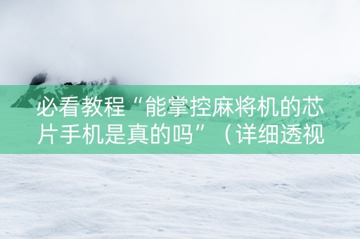 必看教程“能掌控麻将机的芯片手机是真的吗”（详细透视教程）-哔哩哔哩