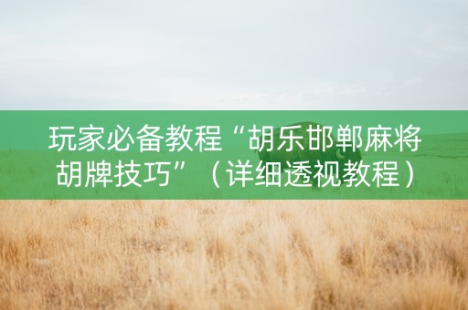 玩家必备教程“胡乐邯郸麻将胡牌技巧”（详细透视教程）-哔哩哔哩