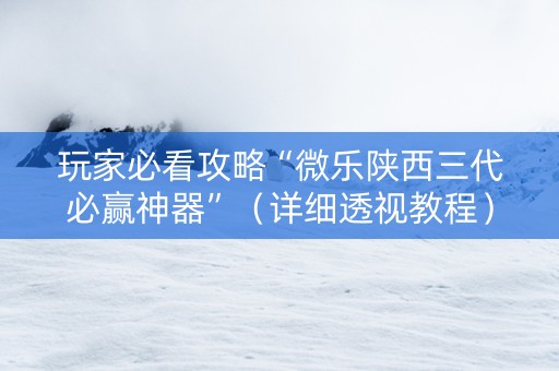玩家必看攻略“微乐陕西三代必赢神器”（详细透视教程）-哔哩哔哩