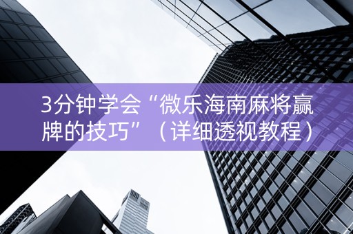 3分钟学会“微乐海南麻将赢牌的技巧”（详细透视教程）-哔哩哔哩