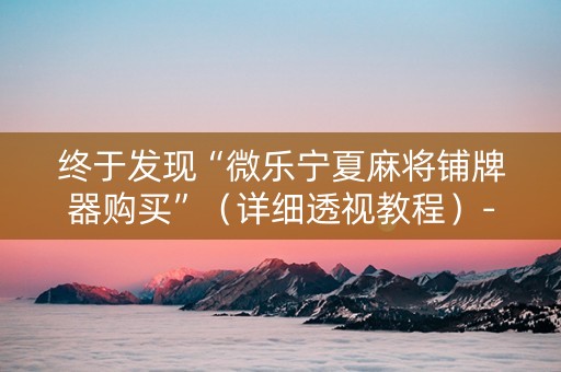 终于发现“微乐宁夏麻将铺牌器购买”（详细透视教程）-哔哩哔哩