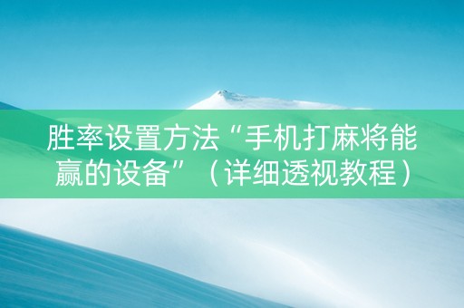胜率设置方法“手机打麻将能赢的设备”（详细透视教程）-哔哩哔哩