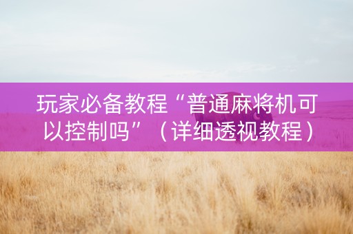 玩家必备教程“普通麻将机可以控制吗”（详细透视教程）-哔哩哔哩