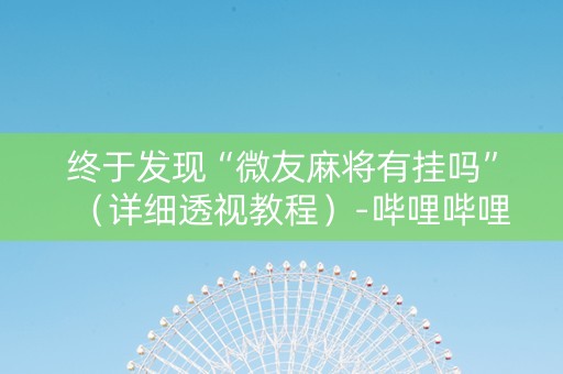 终于发现“微友麻将有挂吗”（详细透视教程）-哔哩哔哩