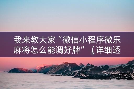 我来教大家“微信小程序微乐麻将怎么能调好牌”（详细透视教程）-哔哩哔哩