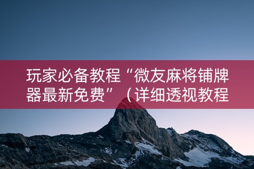玩家必备教程“微友麻将铺牌器最新免费”（详细透视教程）-哔哩哔哩