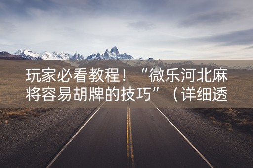 玩家必看教程！“微乐河北麻将容易胡牌的技巧”（详细透视教程）-哔哩哔哩