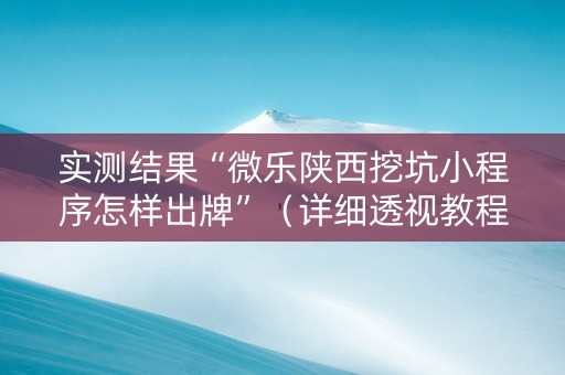 实测结果“微乐陕西挖坑小程序怎样出牌”（详细透视教程）-哔哩哔哩