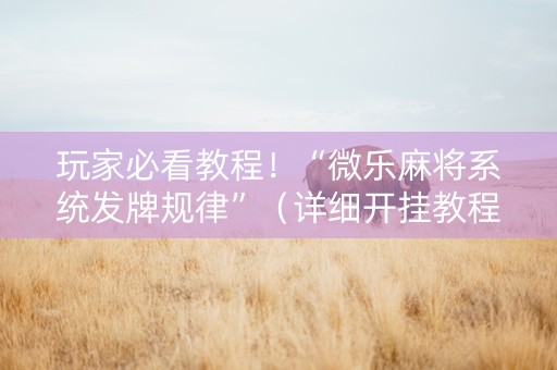 玩家必看教程！“微乐麻将系统发牌规律”（详细开挂教程）-哔哩哔哩