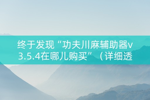 终于发现“功夫川麻辅助器v3.5.4在哪儿购买”（详细透视教程）-哔哩哔哩