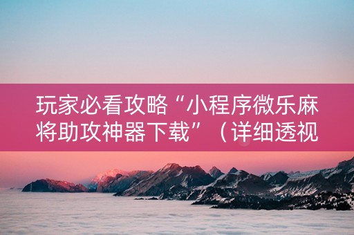 玩家必看攻略“小程序微乐麻将助攻神器下载”（详细透视教程）-哔哩哔哩
