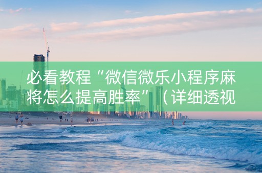 必看教程“微信微乐小程序麻将怎么提高胜率”（详细透视教程）-哔哩哔哩