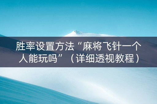 胜率设置方法“麻将飞针一个人能玩吗”（详细透视教程）-哔哩哔哩