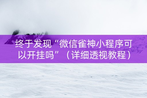 终于发现“微信雀神小程序可以开挂吗”（详细透视教程）-哔哩哔哩