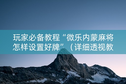 玩家必备教程“微乐内蒙麻将怎样设置好牌”（详细透视教程）-哔哩哔哩