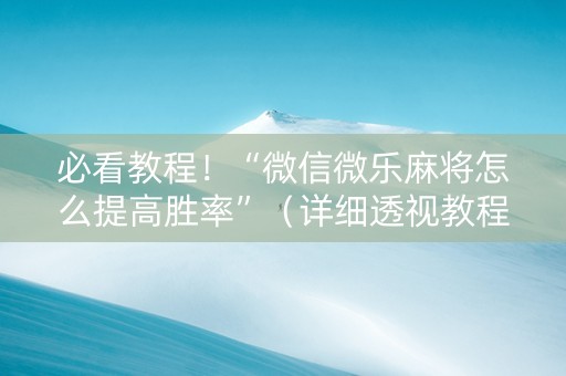 必看教程！“微信微乐麻将怎么提高胜率”（详细透视教程）-哔哩哔哩