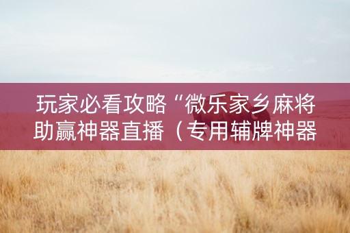 玩家必看攻略“微乐家乡麻将助赢神器直播（专用辅牌神器免安装）