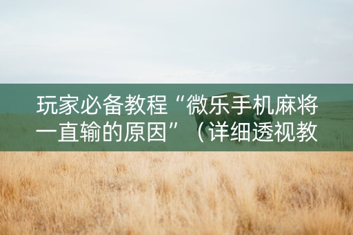 玩家必备教程“微乐手机麻将一直输的原因”（详细透视教程）-哔哩哔哩