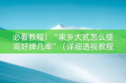 必看教程！“家乡大贰怎么提高好牌几率”（详细透视教程）-哔哩哔哩