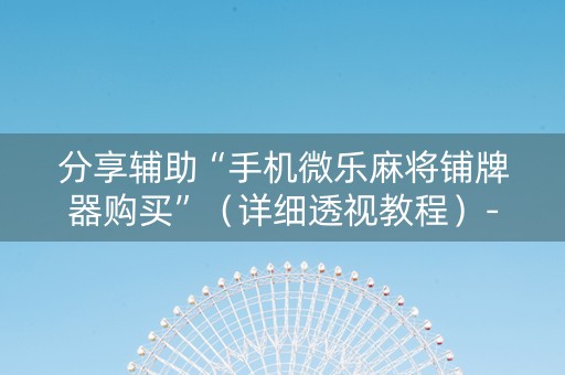 分享辅助“手机微乐麻将铺牌器购买”（详细透视教程）-哔哩哔哩