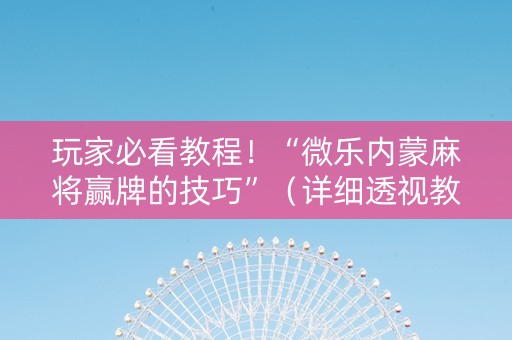 玩家必看教程！“微乐内蒙麻将赢牌的技巧”（详细透视教程）-哔哩哔哩