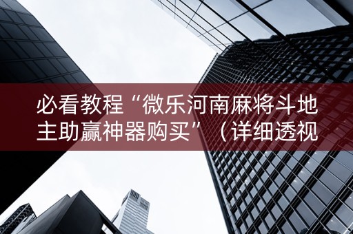 必看教程“微乐河南麻将斗地主助赢神器购买”（详细透视教程）-哔哩哔哩