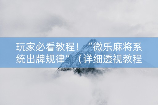 玩家必看教程！“微乐麻将系统出牌规律”（详细透视教程）-哔哩哔哩