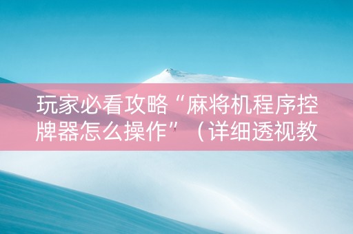 玩家必看攻略“麻将机程序控牌器怎么操作”（详细透视教程）-哔哩哔哩