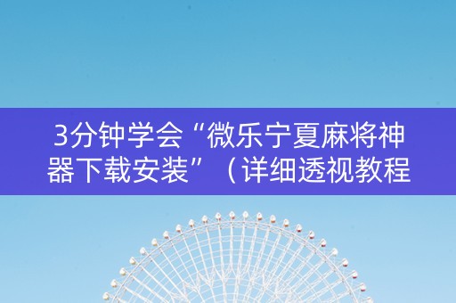 3分钟学会“微乐宁夏麻将神器下载安装”（详细透视教程）-哔哩哔哩