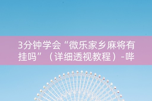 3分钟学会“微乐家乡麻将有挂吗”（详细透视教程）-哔哩哔哩