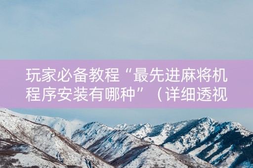 玩家必备教程“最先进麻将机程序安装有哪种”（详细透视教程）-哔哩哔哩
