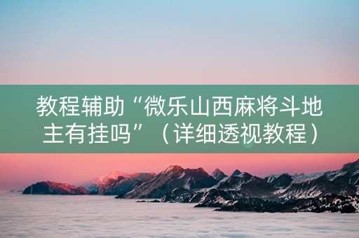 教程辅助“微乐山西麻将斗地主有挂吗”（详细透视教程）-哔哩哔哩