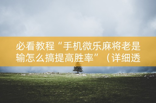 必看教程“手机微乐麻将老是输怎么搞提高胜率”（详细透视教程）-哔哩哔哩