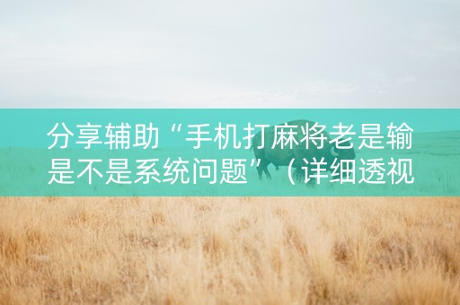 分享辅助“手机打麻将老是输是不是系统问题”（详细透视教程）-哔哩哔哩