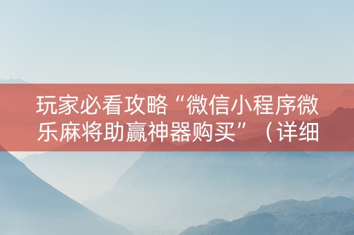 玩家必看攻略“微信小程序微乐麻将助赢神器购买”（详细透视教程）-哔哩哔哩
