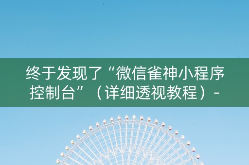 终于发现了“微信雀神小程序控制台”（详细透视教程）-哔哩哔哩