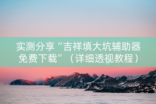 实测分享“吉祥填大坑辅助器免费下载”（详细透视教程）-哔哩哔哩