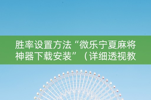 胜率设置方法“微乐宁夏麻将神器下载安装”（详细透视教程）-哔哩哔哩