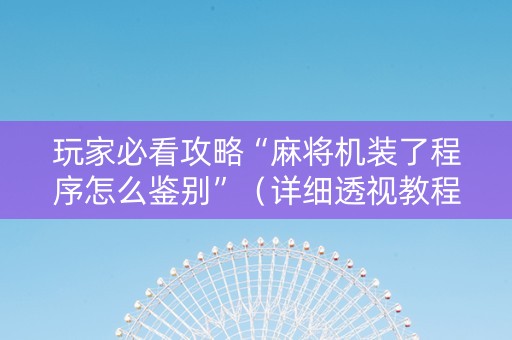 玩家必看攻略“麻将机装了程序怎么鉴别”（详细透视教程）-哔哩哔哩