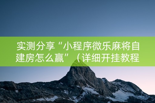 实测分享“小程序微乐麻将自建房怎么赢”（详细开挂教程）-哔哩哔哩