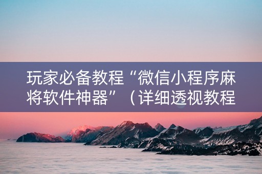 玩家必备教程“微信小程序麻将软件神器”（详细透视教程）-哔哩哔哩