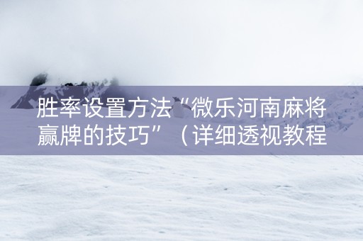 胜率设置方法“微乐河南麻将赢牌的技巧”（详细透视教程）-哔哩哔哩
